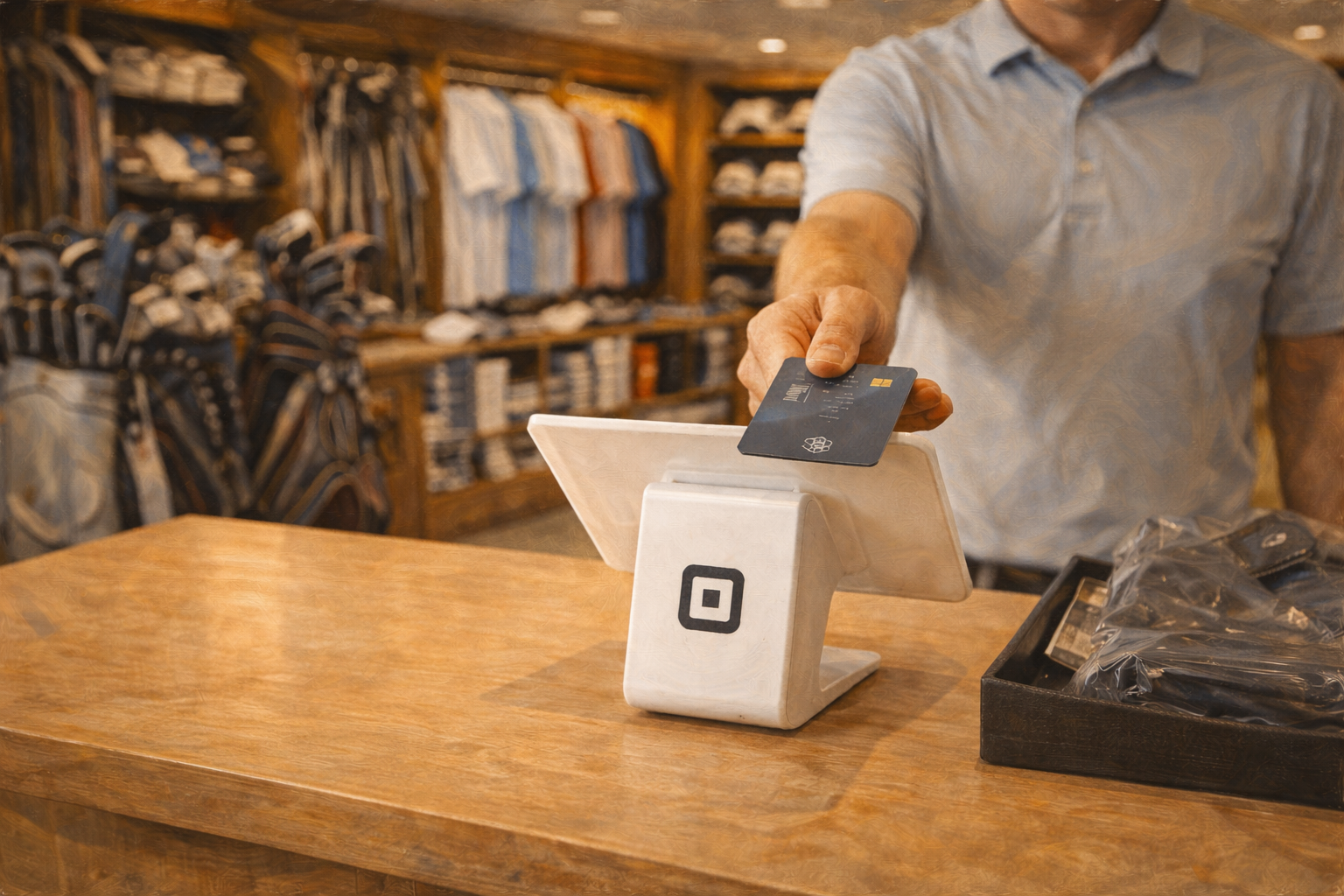 A professional golf pro shop with payment terminal